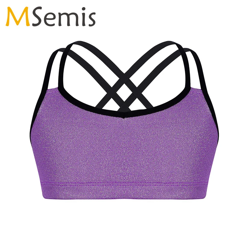 Балетный укороченный топ для девочек блестящий металлический на бретельках