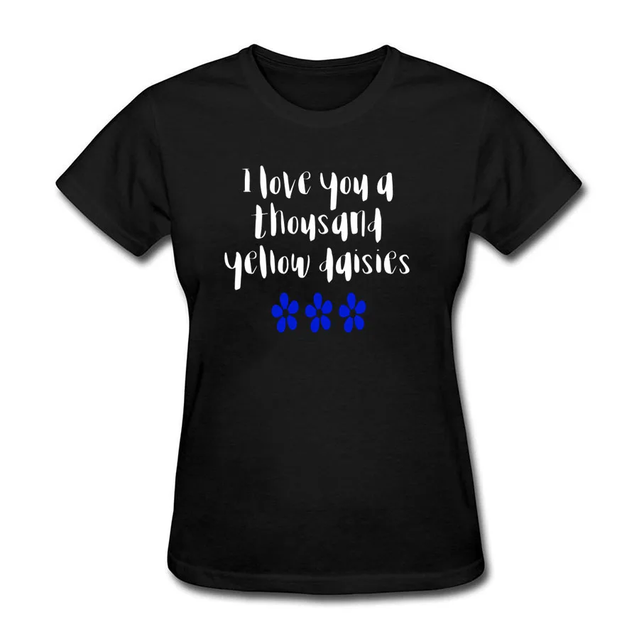 Для женщин футболки 2018 лето я люблю тебя тысячу желтый Daisics О образным вырезом