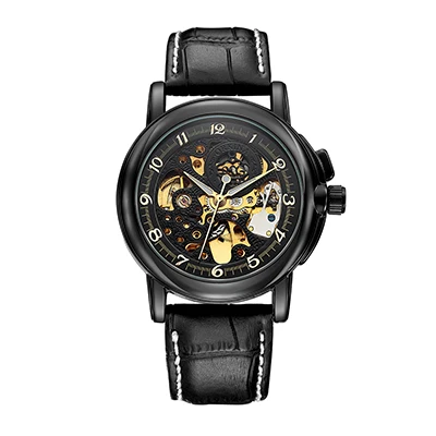 MG086BlackBlackLea Orkina механические черные кожаные часы со скелетом, мужские автоматические прозрачные наручные часы, мужские наручные часы, автоматические часы - Цвет: MG086BlackBlackLea