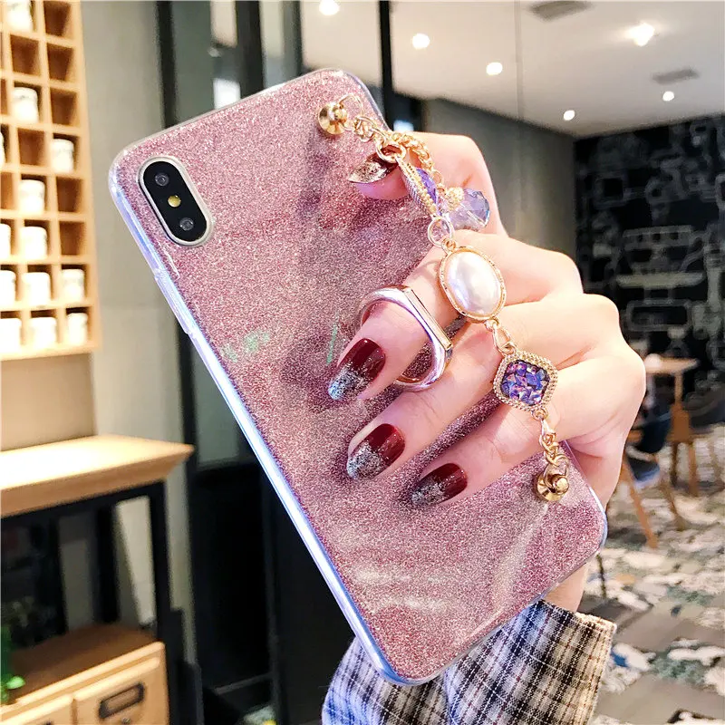 Glitter Flower Case For Xiaomi Redmi Note 7 6 5 4(4X) Pro 5A Prime Pocophone F1 DIY Bling Luxury Finger Ring Cover |