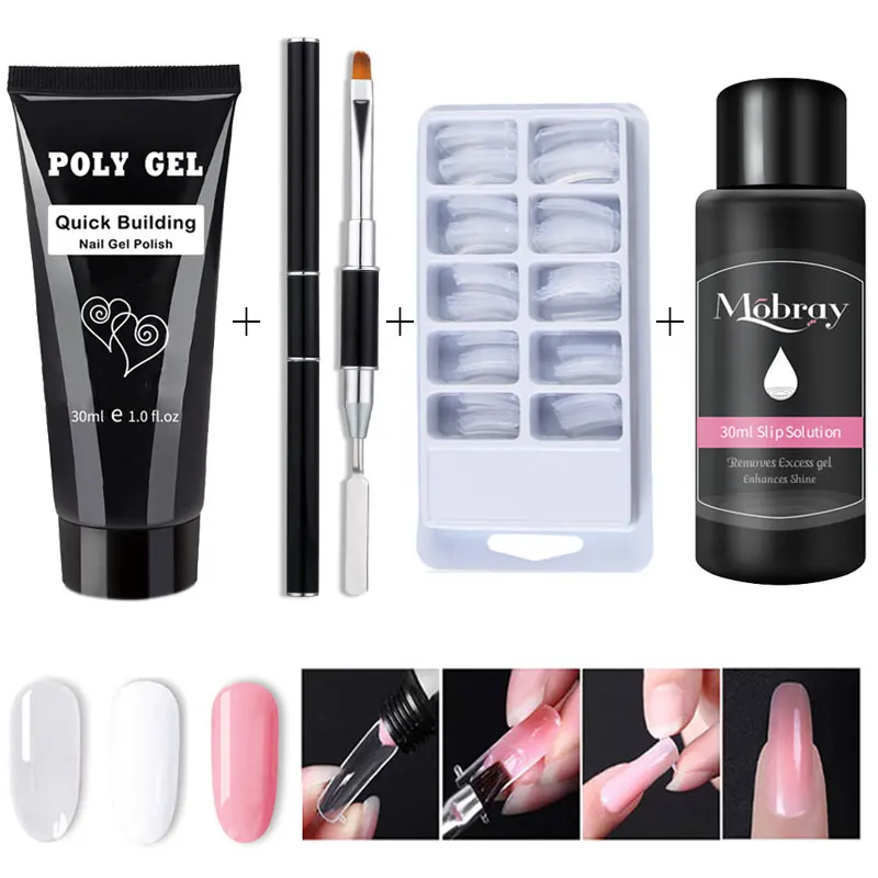 4 шт./компл. поли гель Наборы Nail Art французский прозрачный дизайн ногтей камуфляж