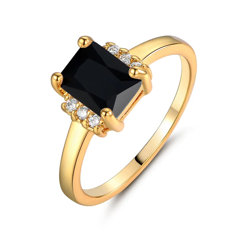 BUDONG 2017 модное желтое Золотое кольцо с сияющей огранкой черное кубическое