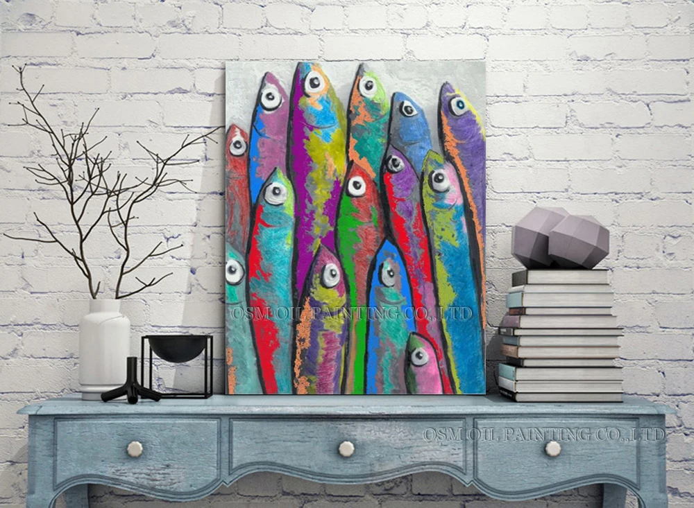 Ручная работа высокое качество абстрактная Рыбка масляная живопись на холсте