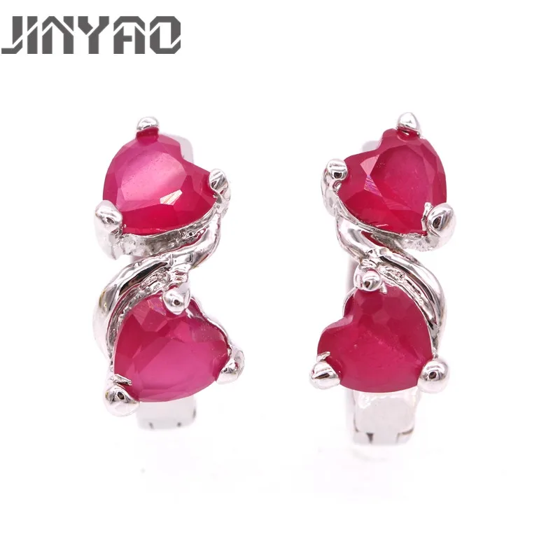 JINYAO модные серьги, украшения, белое золото, красное сердце, серьги-кольца с цирконом для женщин, свадебные украшения