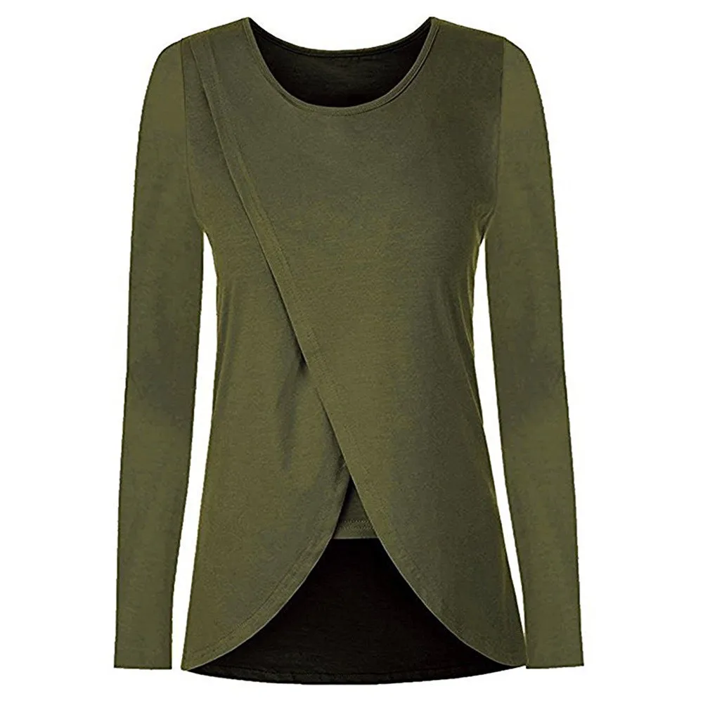 Одежда для беременных женщин 2019 топ с запахом и длинными рукавами двухслойная