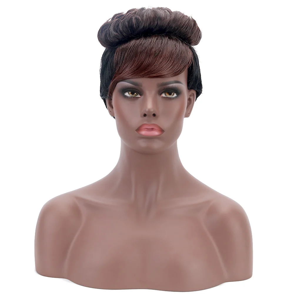 Wigs For Black Women Парики из натуральных волнистых волос, парики из африканских волос, короткие, 12 дюймов, афро парики для черных женщин, синтетические волосы, модный парик, Омбре, черный, косплей - Цвет: Wigs For Black Women