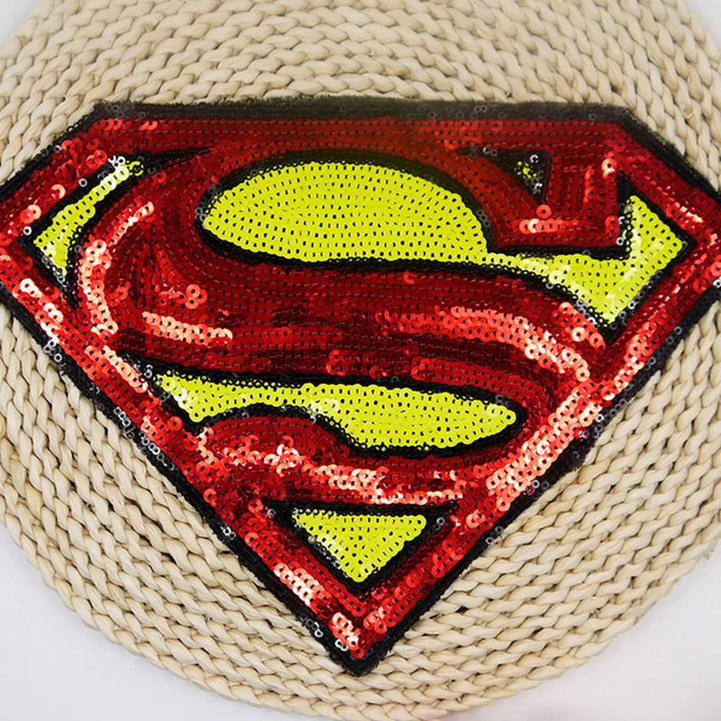 Вышитые железные нашивки для одежды Супермен дизайн блёстки дело с ним Одежда DIY