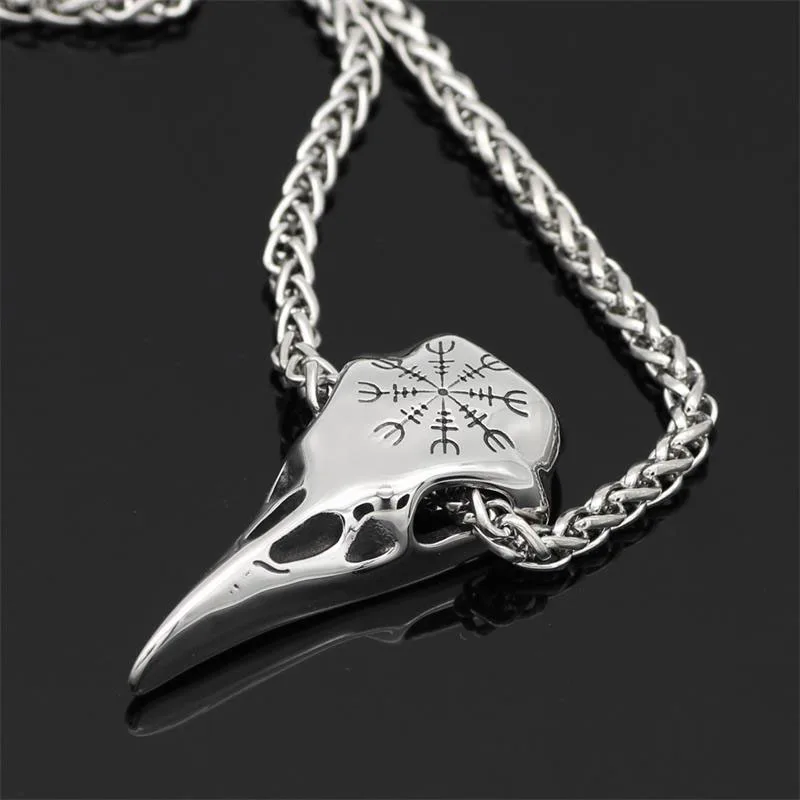 Viking кулон с вороном ожерелье из нержавеющей стали Череп ворона кулон Odin Рунический амулет мужское ожерелье Viking ювелирные изделия