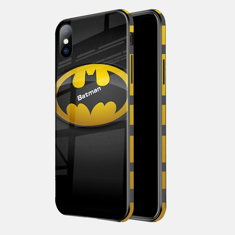 BATMAN Роскошные стеклянные чехлы для телефонов с супергероями для iPhone 8, 7, 6s Plus, XS Max, XR, 10, 8 Plus, 7 Plus, чехол с логотипом Marvel, Мстители, Человек-паук, Супермен - Цвет: BATMAN