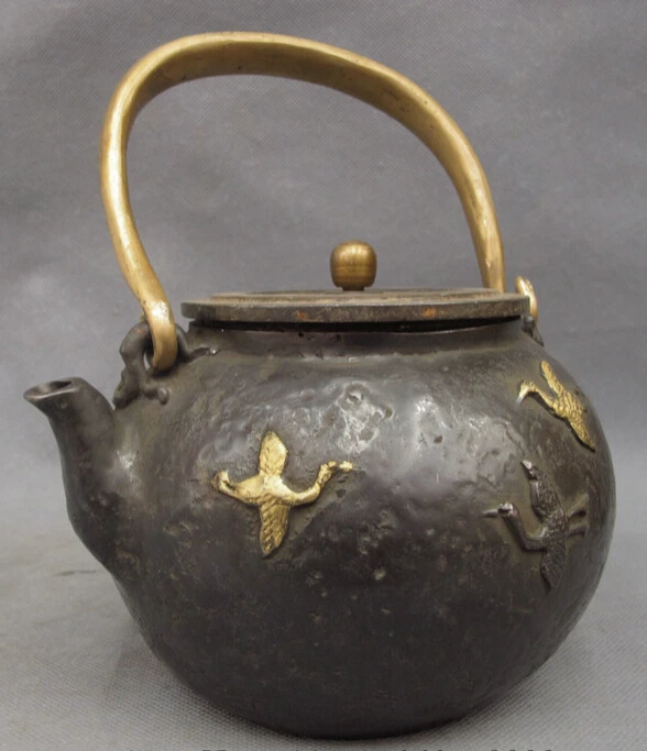 song voge gem S2793 Folk Chinese Bronze FengShui Fly Bird Crane Statue Handle Wine Pot Teapot Flagon | Дом и сад