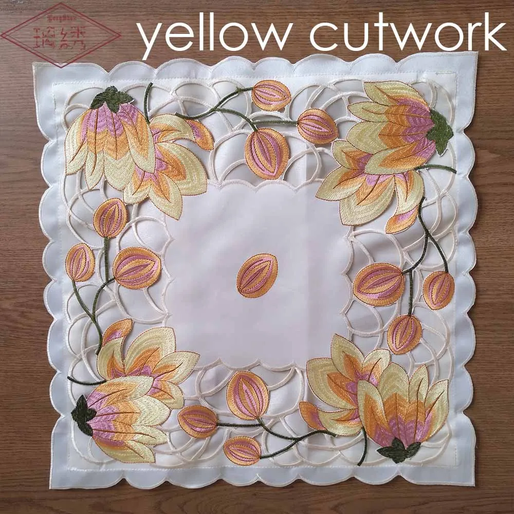 yellow 1 шт. Роскошный розовый/желтый цвет тюльпан узор 43x43 см квадратный вышитый ручной работы срезной атласный чехол для подушки - Цвет: yellow