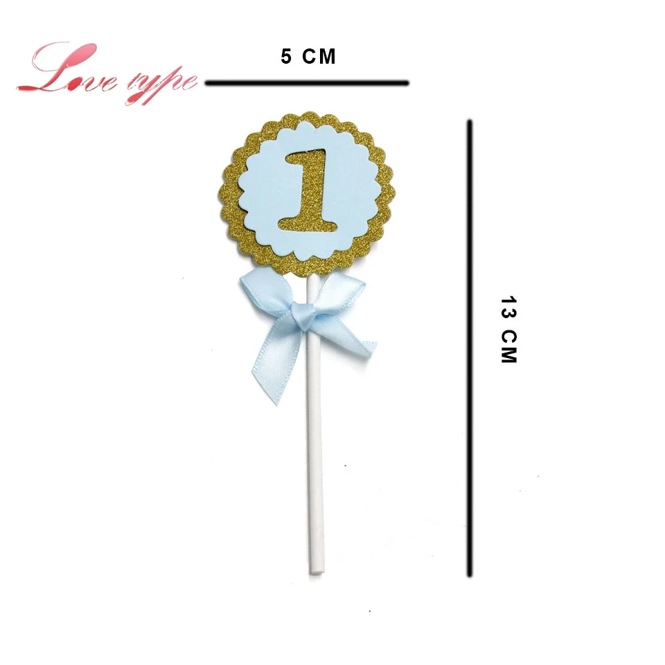 

10PCS/lot 1 year first Birthday Party Cake Topper Decoration Baby 1st Birthday Cupcake Toppers Beautiful Paperboard Crafts