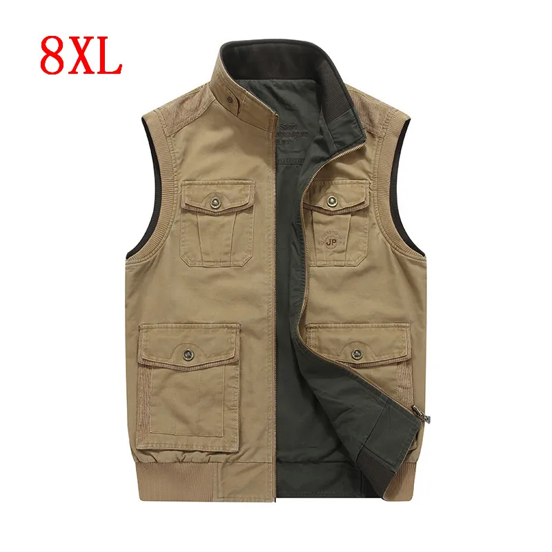 Спортивные жилеты размера плюс 8XL двусторонний жилет со стоячим воротником