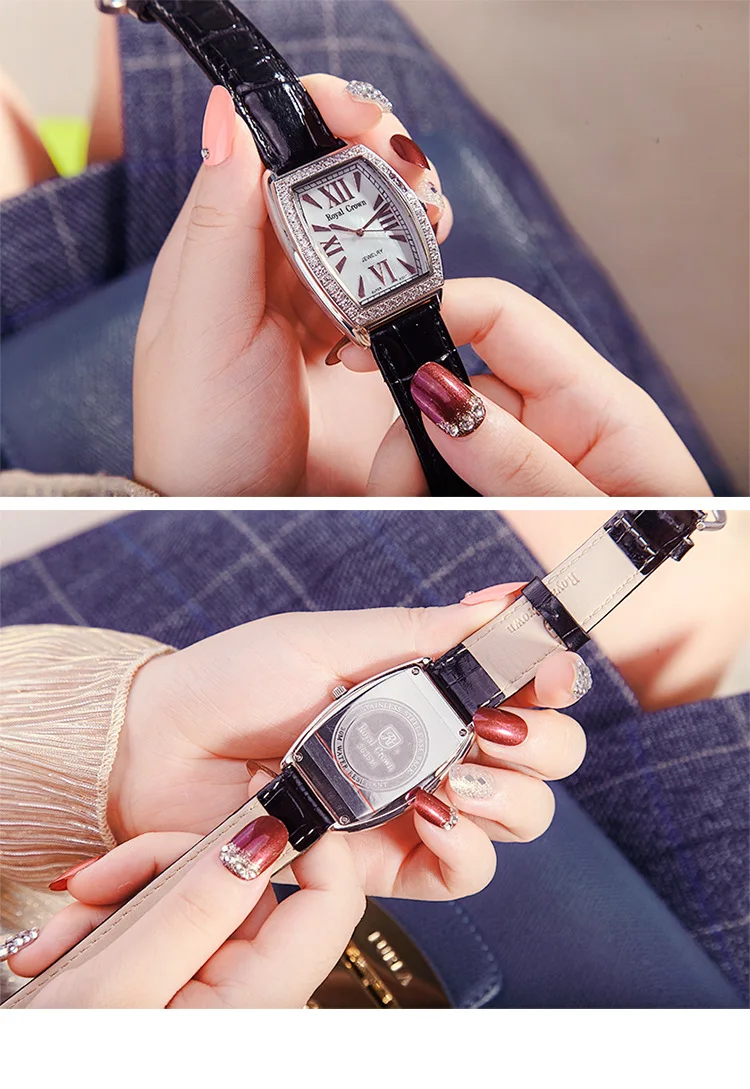 Royal Crown Luxury Men's Lady Women's Watch Japan Quartz Fashion Hours Colorful Bracelet Rhinestone Girl Boy Birthday Gift Box