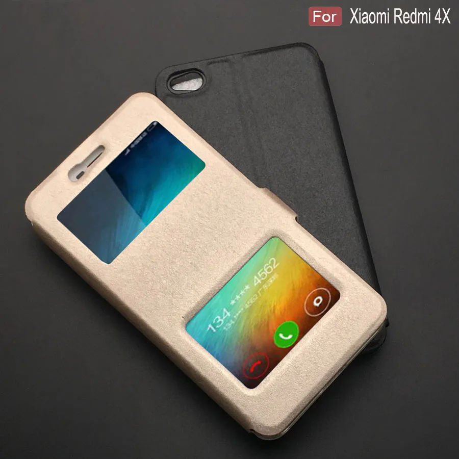 Для Xiaomi Redmi 4X чехол s Роскошный кожаный флип с окошком для просмотра Pro 32 Гб 16