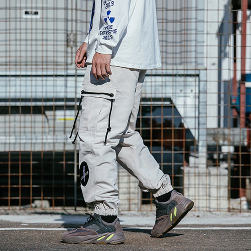 

Steampunk spring and summer new men's trousers multi-pocket tooling casual pants male black