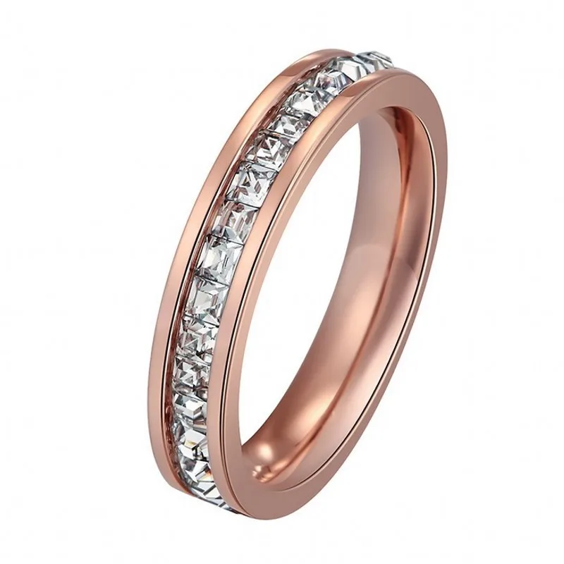 Rose Gold Choucong ювелирные изделия Ширина 5 мм кольцо для пары кольцо Принцесса огранка AAAAA Cz кристалл из нержавеющей стали для вечеринки помолвка Свадьба для женщин мужчин - Цвет основного камня: Rose Gold