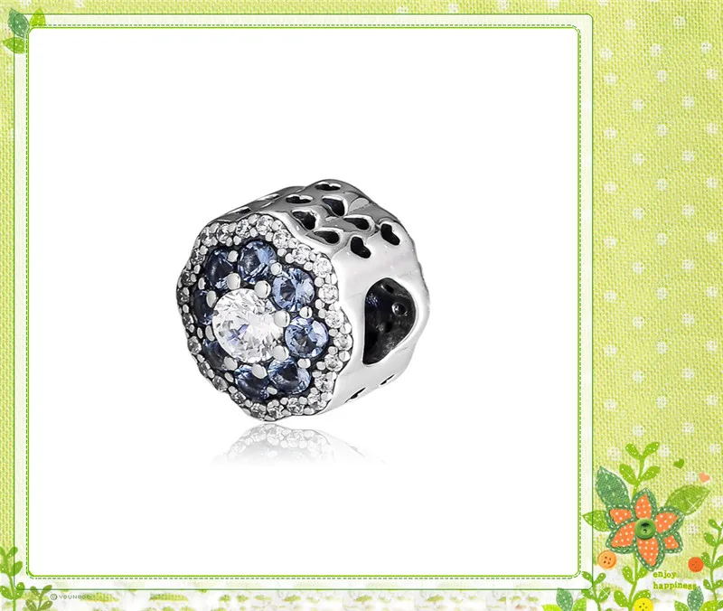 Fit Pandora браслет синий сверкающий цветок Шарм DIY для женщин серебро 925 ювелирных изделий романтическая привлекательность Весенняя коллекция FL927