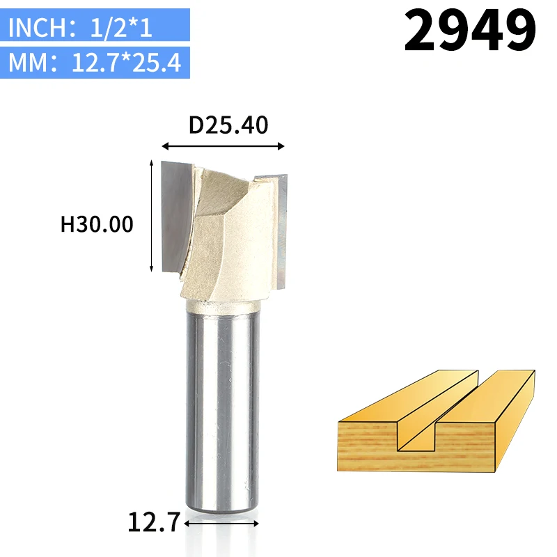 2949 HUHAO 1 шт. 1/" 1/2" хвостовик 2 флейты прямой бит Деревообрабатывающие инструменты фреза для дерева, карбида вольфрама, Концевая фреза - Длина режущей кромки: 2949