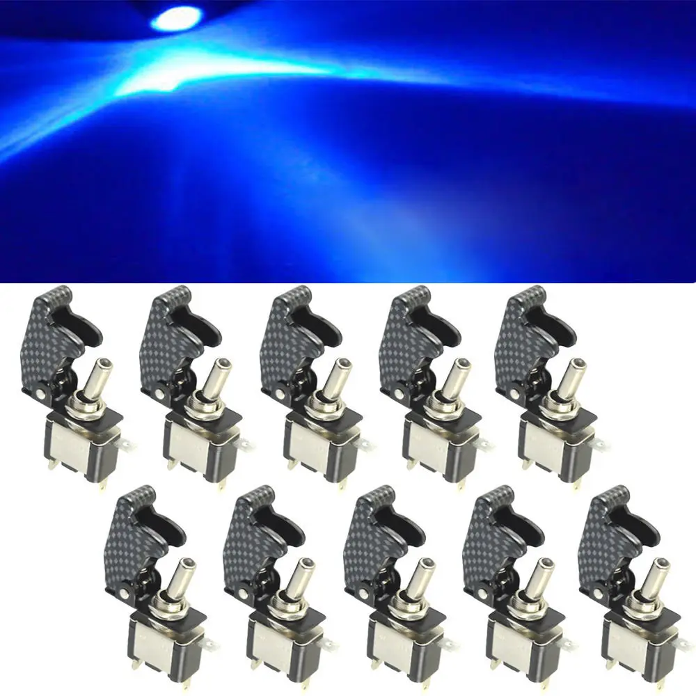 

10 X 12V 20A Carbon Fiber Blue green red white yellow LED Rocker Toggle Switch SPST ON/OFF Car Motor HY