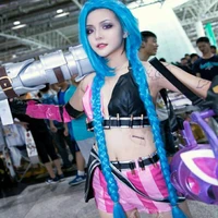 new jinx cosplay lol game pink pu full set costume with sock not including bullets