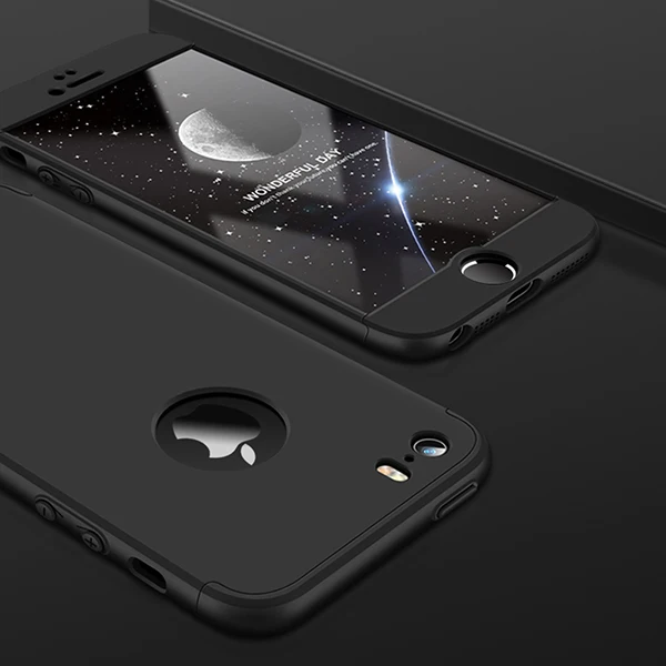 Black Чехол GKK для iPhone 7, 8, 6, 6s Plus, X, чехол 360, полный защитный 3 в 1, Матовый Жесткий Чехол для iPhone 5 5S SE чехол, стеклянный подарок - Цвет: Black