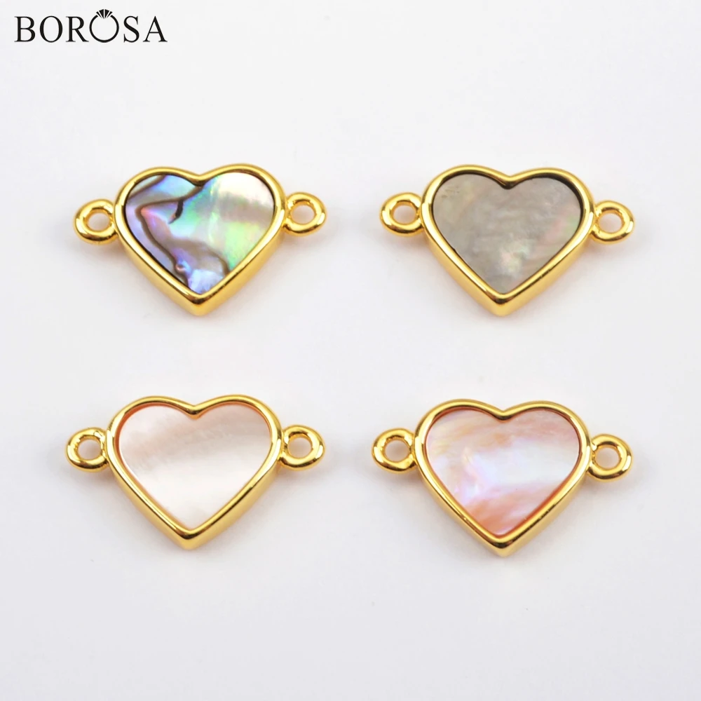 BOROSA 10 шт. сердечный золотой ободок корпус Abalone естественный белый в форме раковин моллюсков соединитель для ювелирных изделий для ожерелья в подарок WX1174