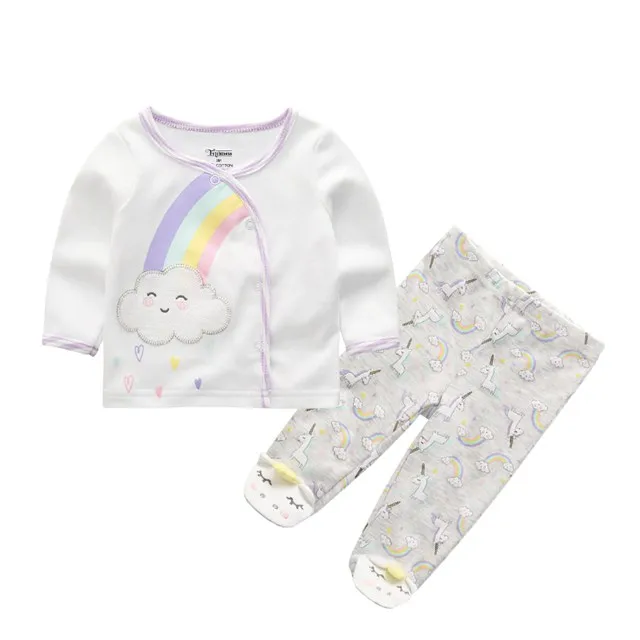 baby girls clothes Детский комплект одежды для девочек и мальчиков, футболка с длинными рукавами+ штаны с принтом животных, комплект одежды для детей от 0 до 9 месяцев, спортивный костюм - Цвет: baby girls clothes