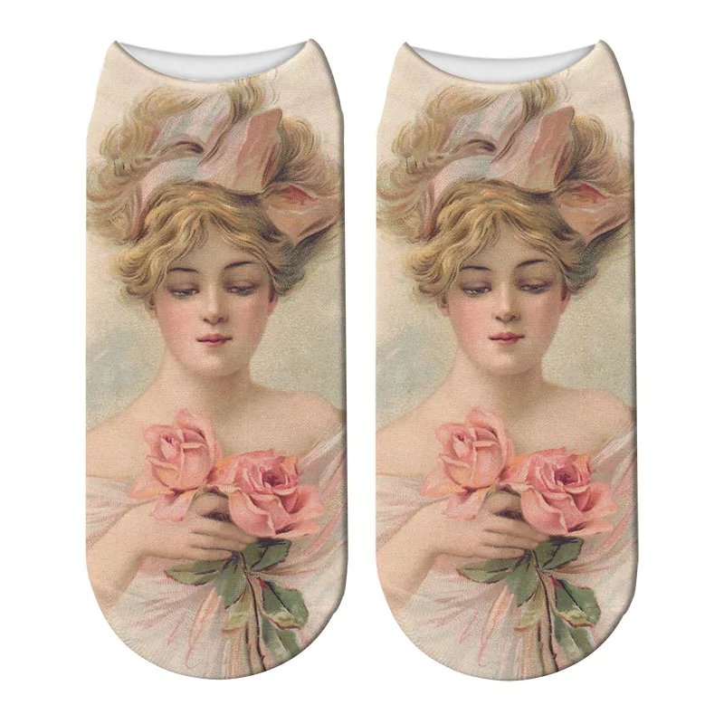 New 3D Printed Woman Portrait Socks Summer Women World Famous Painting Short Ankle Socks Chaussette Femme Calcetines Mujer