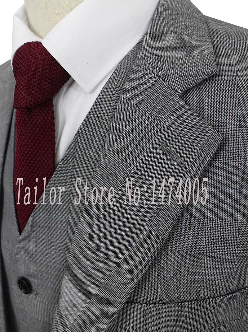 Серый камвольный шерстяной костюм сделанный на заказ Узкий покрой для свадьбы