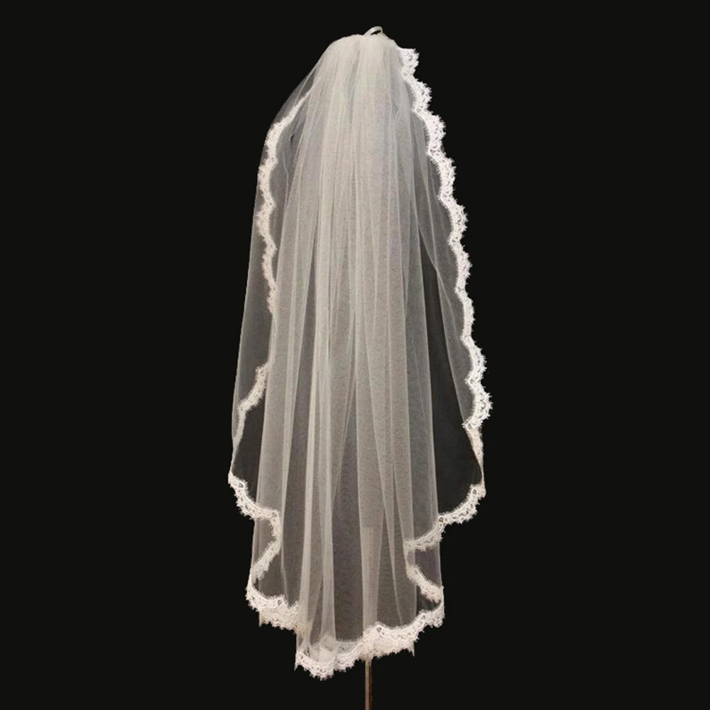 Bride White Wedding Veil One-tier Fingertip Veils Lace Applique Edge With Comb Hot For Shows Artistic Photos | Свадьбы и торжества