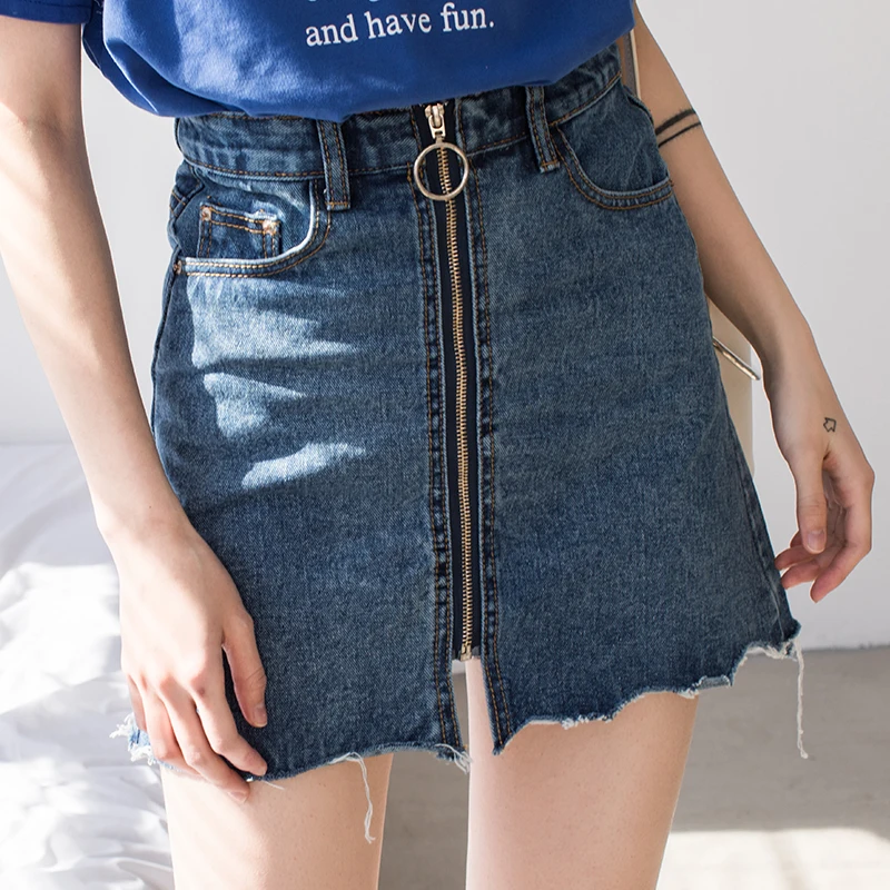 2018 на лето и весну Высокая Талия Джинсовая юбка Для женщин Повседневное молнии A