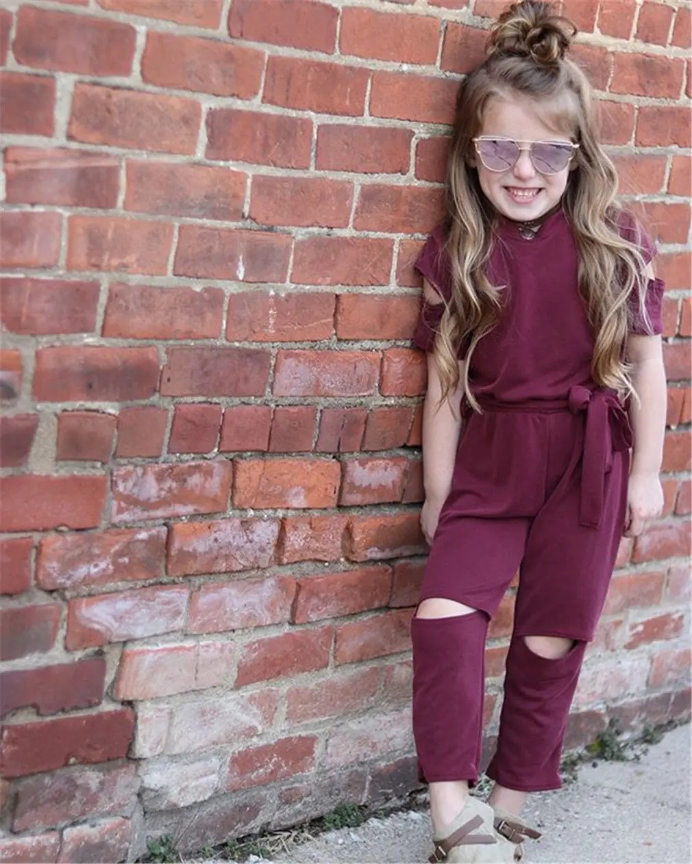 Детский хлопковый комбинезон с круглым вырезом дырками|Ромперы| |