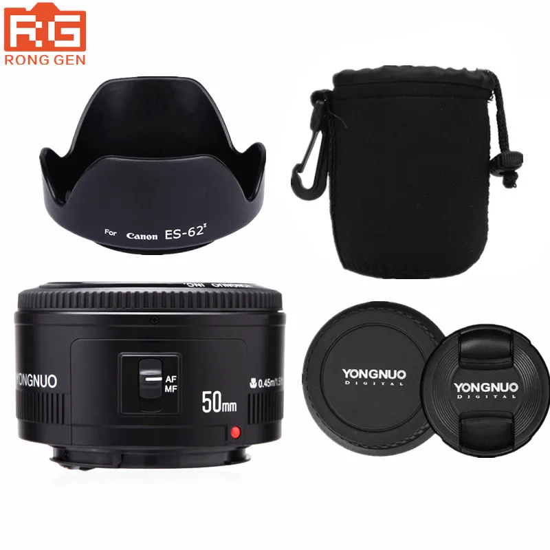 YONGNUO YN 50 мм F1.8 объектив с большой апертурой и автофокусом для Canon EF Mount EOS Camer+ сумка для объектива+ бленда ES-62II