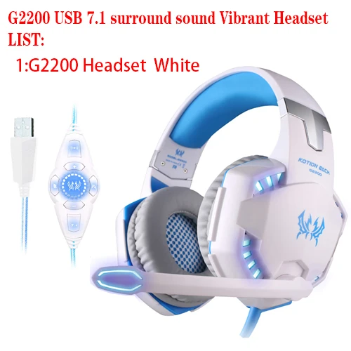 G2200 USB white KOTION каждая Вибрация наушников USB 7,1 объемный звук и 3,5 мм aux Стерео игровая гарнитура наушники подсветка для компьютерных игр - Цвет: G2200 USB white