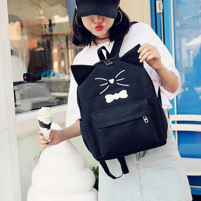 Милый женский рюкзак с кошачьими ушками для девочек школьная сумка повседневный