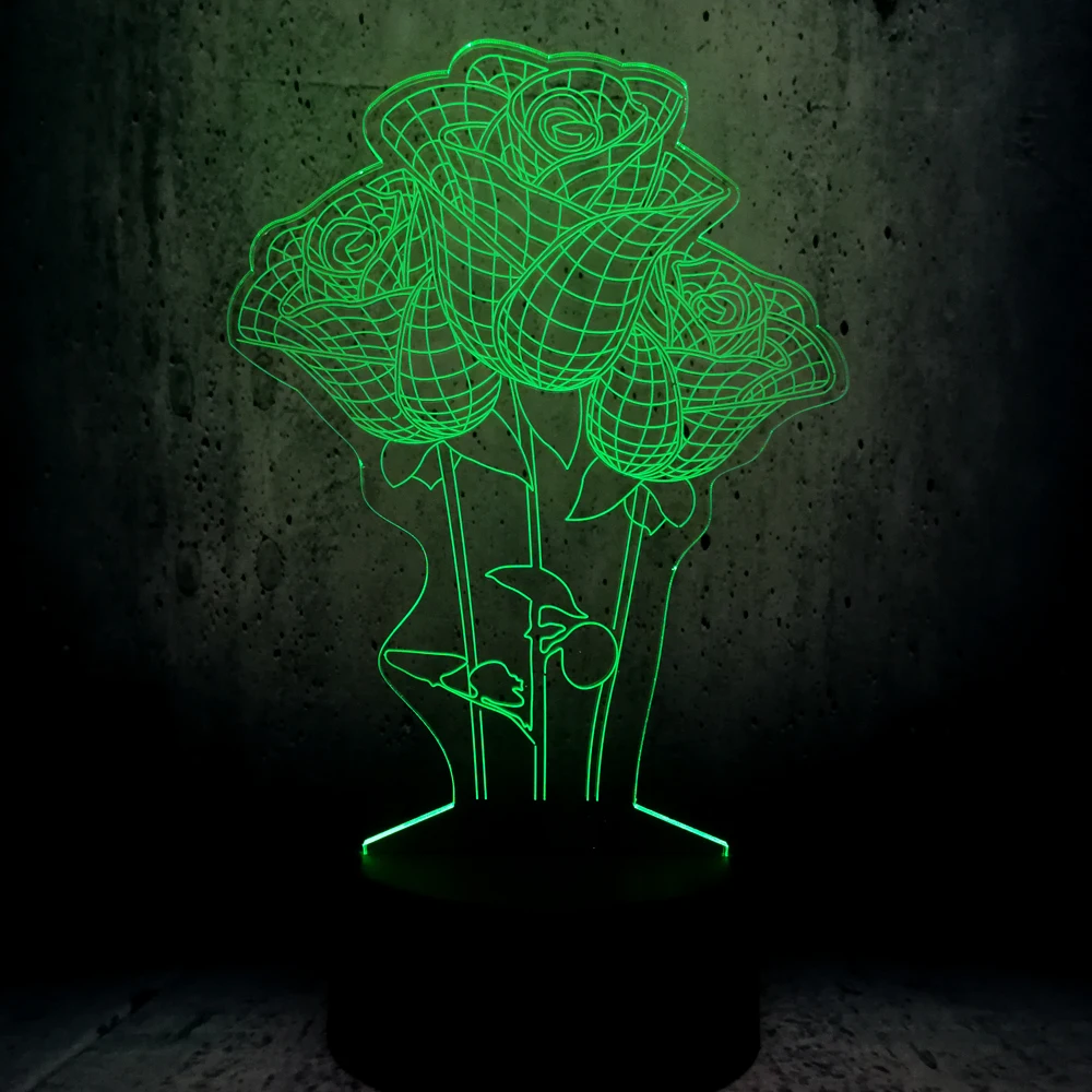 Светильник в форме букета цветов "Роза" 3D с LED-подсветкой для ночного освещения в праздничной комнате, декор для девушки в День Святого Валентина, создание настроения.