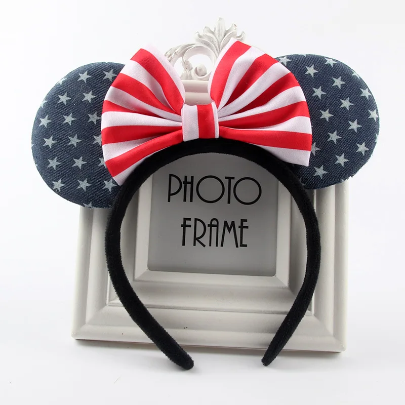 Бант для волос девочек уши Минни-Маус головной убор 4 июля бант флаг День