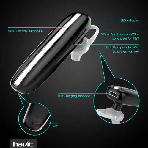 HAVIT Bluetooth наушники 4,1 Bluetooth наушники 13 часов вызова времени гарнитура бизнес один беспроводной наушники с микрофоном
