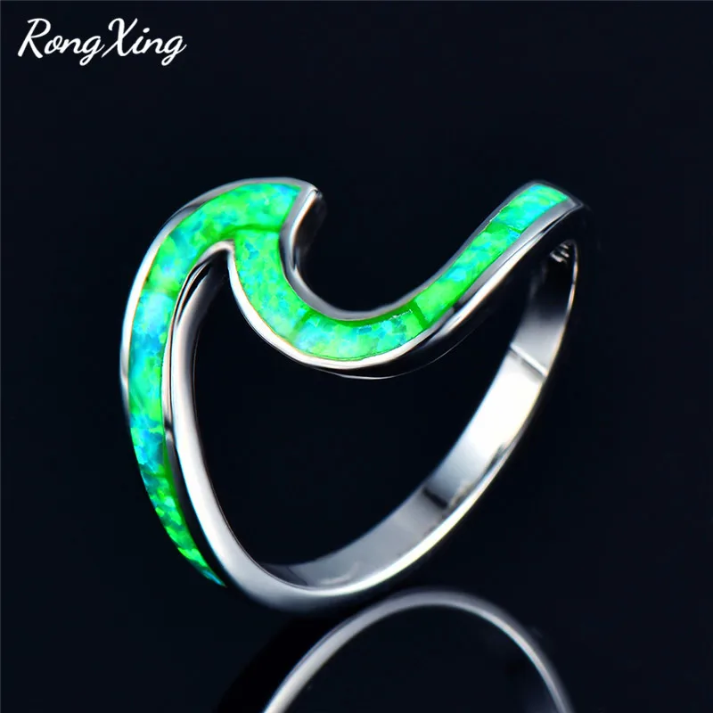 RongXing белый/синий/зеленый/оранжевый/розовый огненный опал океанская волна кольца для женщин 925 пробы заполненный серебром камень кольцо пляжный подарочный