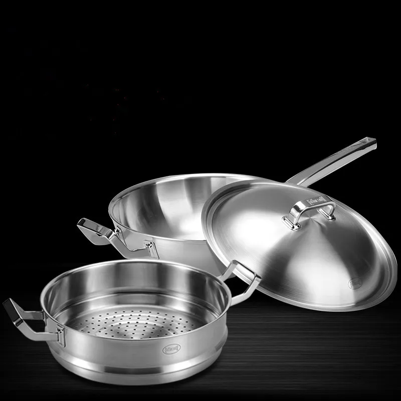 

Кастрюля из нержавеющей стали 304 для пищевых продуктов, 32 см и 30 см, 5-слойная, без покрытия, с плоским дном, с антипригарным покрытием, семейна...