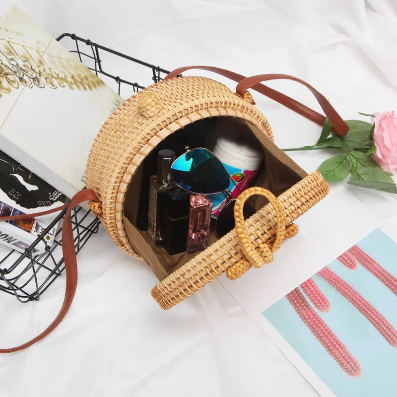 Горячая Женская сумка через плечо Соломенная пляжная круглая из ротанга для