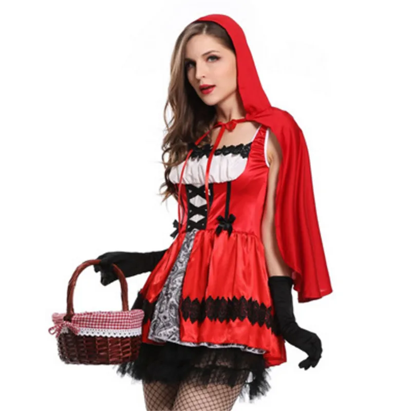 sexy Little Red Riding Hood Costumes For Women Fantasia Halloween Party adult Small Cap Cosplay Fancy Dress+Cloak Costume |