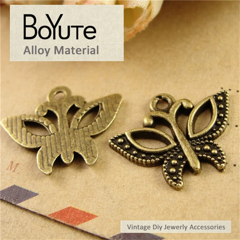 BoYuTe (100 Pieces/Lot) 16*22MM Wholesale Antique Bronze Plated Zinc Alloy Metal Butterfly Charms for Jewelry Making | Украшения и