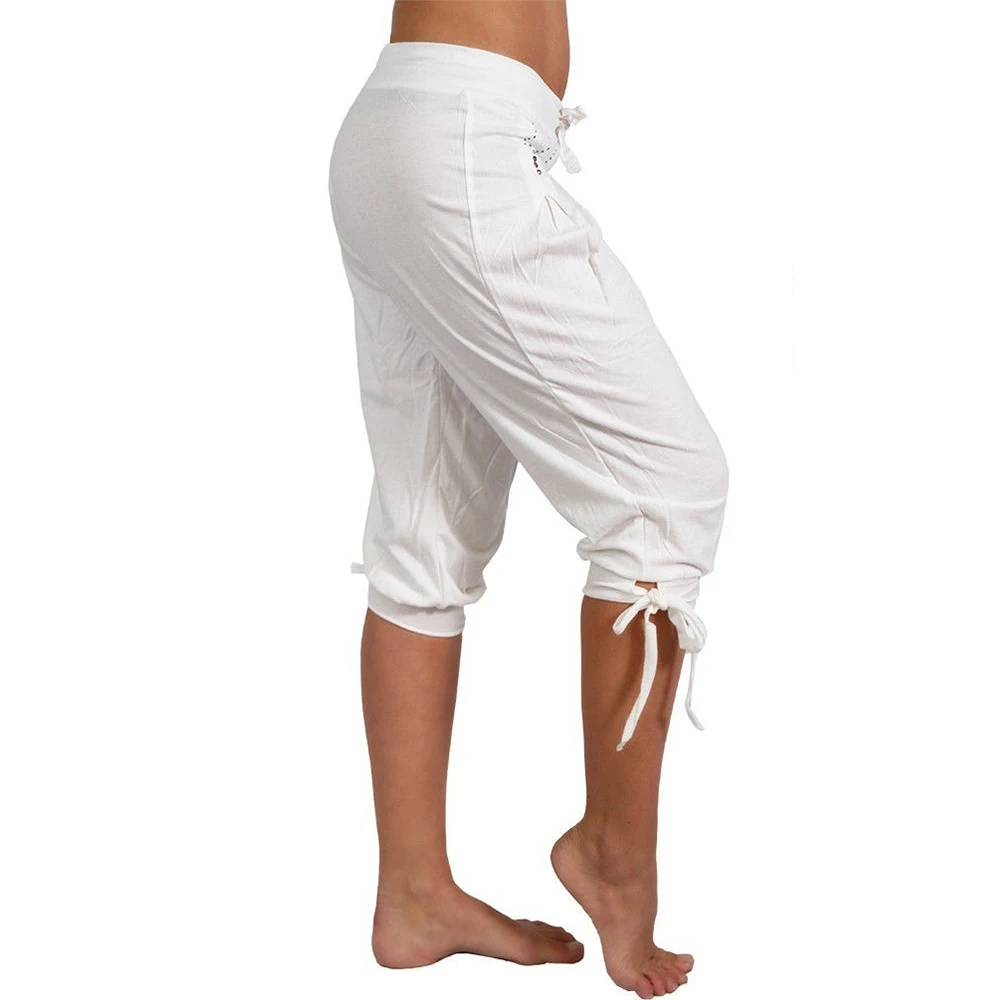 SFIT новые женские модные хлопковые льняные короткие штаны, женские одноцветные повседневные свободные Капри размера плюс 5XL