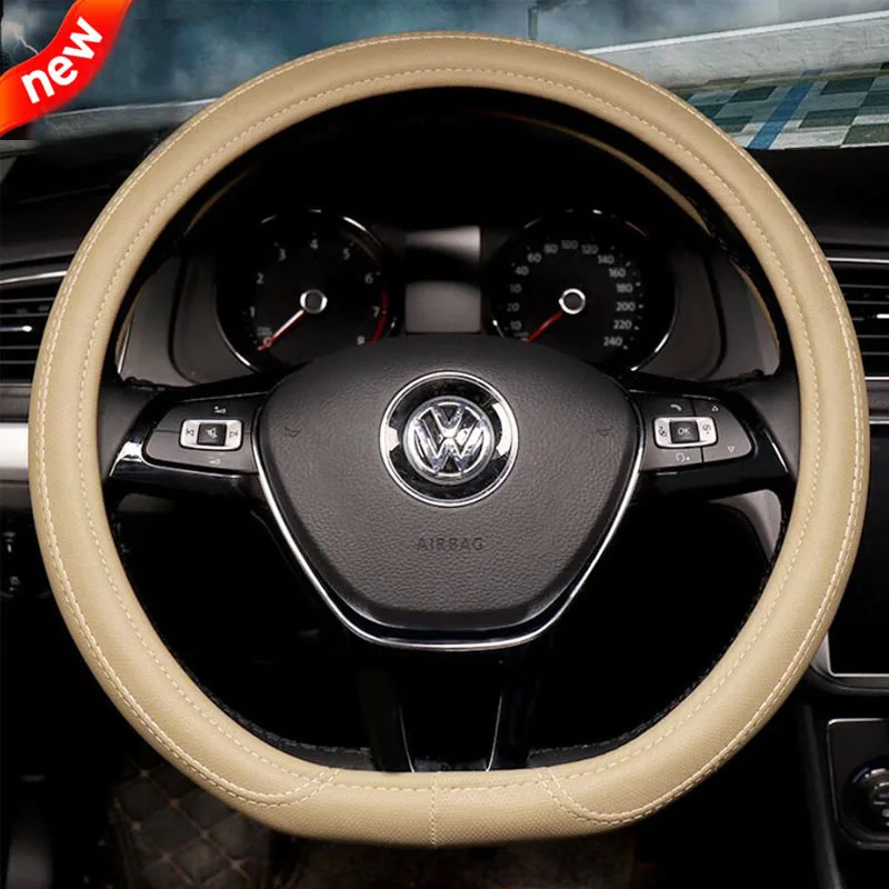 Beige D-образные чехлы на руль автомобиля кожаные четырехсезонные ступицы рулевого колеса для применимых к 99% моделям авто аксессуары для интерьера - Название цвета: Beige