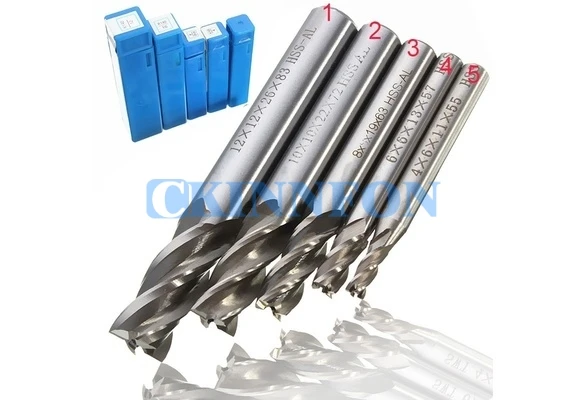 

DHL 100Set *5PCS HSS-AL Straight Shank 4 Flute End Mill Cutter Drill Bit Tool ( 4/6/8/10/12mm)