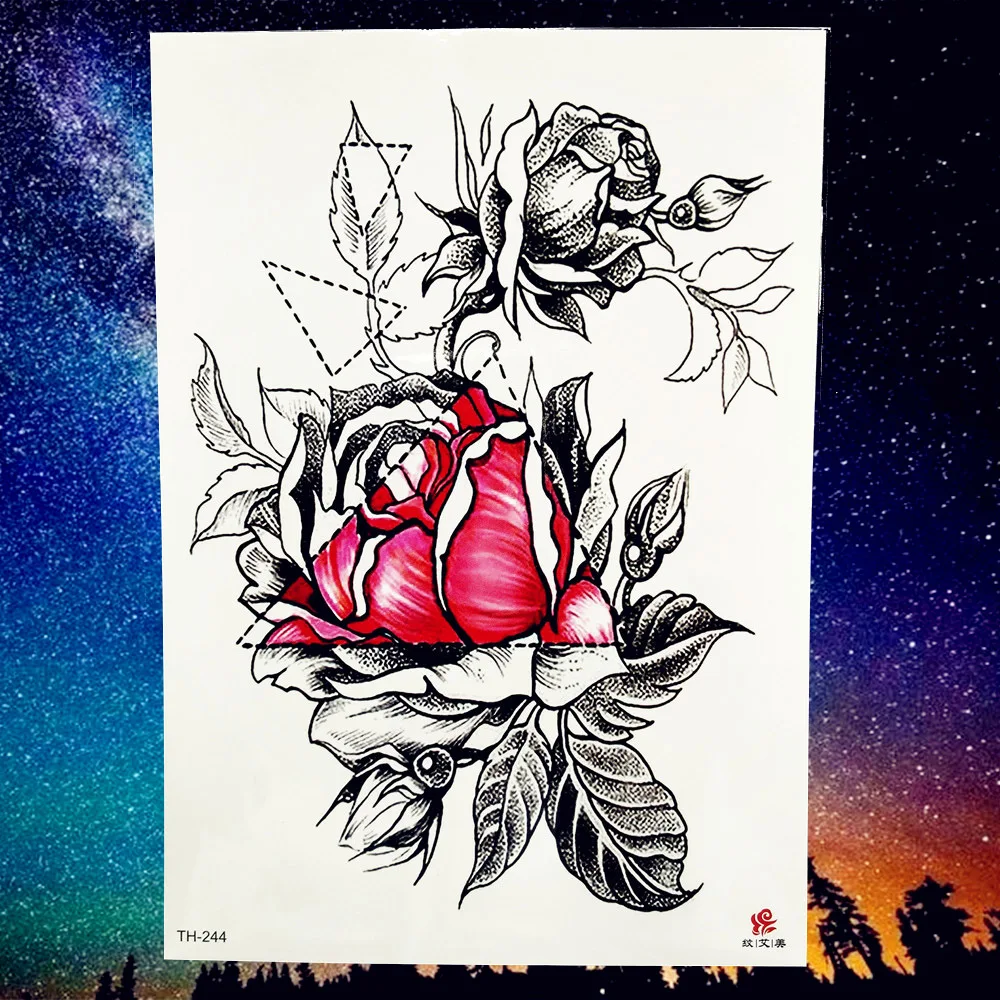 REJASKI Сексуальная Геометрическая роза цветок временная татуировка наклейка