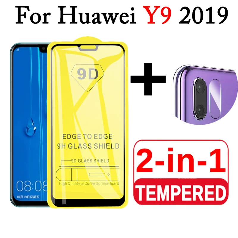 2-в-1 9D объектив Защитная Стекло для huawei Y9 закаленное Стекло Экран Защитная пленка для huawei Y9 Камера защитная пленка huwai Y 9 защитное стекло