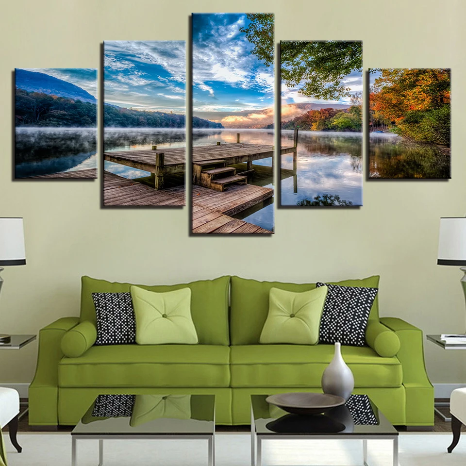 5 шт. настенные картины на холсте с изображением лесного моста и озера|wall art|scenery